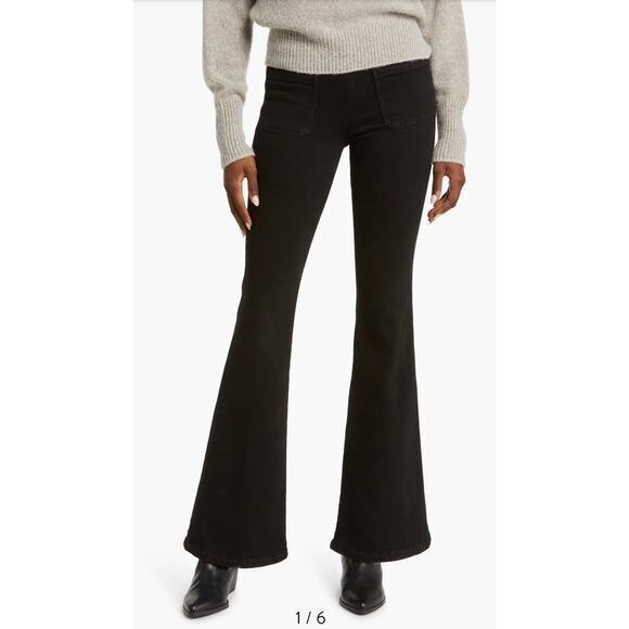 Frame Bardot Jetset Flare Pull-On Jeans in Sheen Noir Waist Size 30‎ - 34 - Picture 1 of 11
